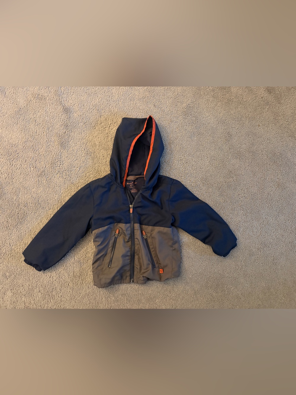 Tommy Bahama Navy and Gray Kids Hooded Windbreaker with Orange Trim